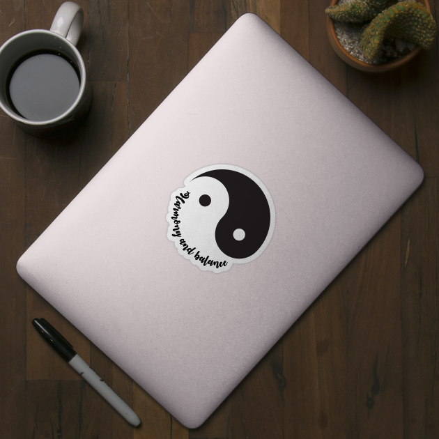 Yin Yang symbol with Harmony and Balance typography by kallyfactory